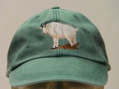 Mountain Goat Embroidered Hat - $18.95 Goat Hat, Farm Hat, Embroidery Apparel, North American Animals, Pig Farm, How To Wash Hats, Gucci Watch, Mountain Goat, Embroidery On Clothes