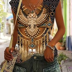 Boho Mode, Festival Gear, Boho Style Outfits, Mode Boho, V Neck Tank Top, Owl Print, Top Vintage, Estilo Boho, Tankini Top