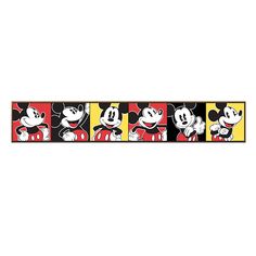 mickey mouse wallpaper border in multicolors with black, yellow, and red