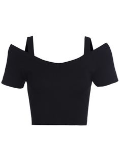 Open Shoulder Knit Crop Black Top 12.00 Crop Tops Black, Black Collared Shirt, Black Off Shoulder Top, Moda Rock, Cold Shoulder Crop Top, Black Cold Shoulder Top, Off Shoulder T Shirt, Shirts Crop, Cold Shoulder Shirt