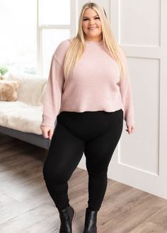 Kylie is 5'6" and wearing a size 1X/2X - Runs small, size up if in between sizes - Super soft with some stretch - Pale, cool-toned pink - 100% Polyester - Fun woven details in the sleeve Product Measurements*Measurements are taken from side seam to side seamwhile laying flat. 1X/2X: Length: 22" Bust: 23" 2X/3X: Length: 24" Bust: 23" Material and Care Self: 100% Polyester Hand Wash in Cold Water. Do Not Bleach. Lay Flat to Dry, Cool Iron if Needed Comfortable Stretch Sweater For Loungewear, Pink Stretch Knit Bottoms, Cool Tones, Exclusive Designs, Lay Flat, Knit Sweater, Cold Water, Knitted Sweaters, Bleach