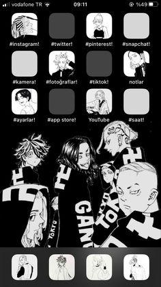 an iphone screen with some cartoon characters on it and the text's in different languages