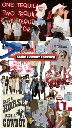 collage of various images with the words same cowboy forever