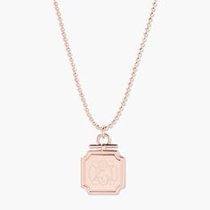 Introducing the Margot Pendant - a personalized statement piece that adds just the right sparkle to any outfit. Its unique diamond cut ball chain and on-trend pendant create a look that is both bold and stylish, making it the perfect accessory for any occasion. Available in 14k gold plated, rhodium plated or 14k rose gold plated brass Pendant size: 3/4" 16" diamond cut ball chain with 2" extender Lobster claw closure With engraving this item is FINAL SALE SKU: BYN1252 Chic Tarnish-resistant Charm Necklace Gift, Everyday Rose Gold Square Pendant Jewelry, Trendy Rose Gold Jewelry With Adjustable Chain, Personalized Rose Gold Necklace With Square Pendant, Personalized Rectangular Rose Gold Jewelry, Personalized Rose Gold Rectangular Jewelry, Personalized Rectangular Rose Gold Necklace, Rose Gold Jewelry With Charms For Personalized Gift, Elegant Jewelry With Initial Pendant On Box Chain