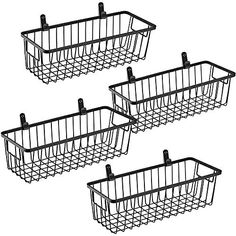 three metal baskets with handles on each side