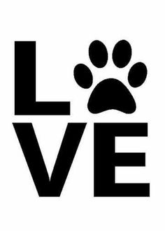 the word love with a dog's paw on it and an animal's face