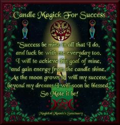 a candle with the words candle magic for success in front of it and an image of a