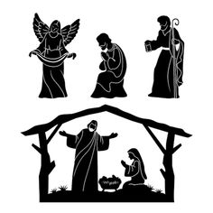 the nativity scene with three silhouettes of jesus and mary