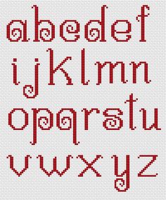 a cross stitch alphabet in red and white