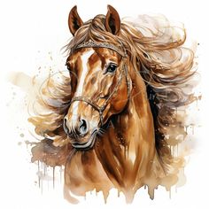 a painting of a brown horse with long hair