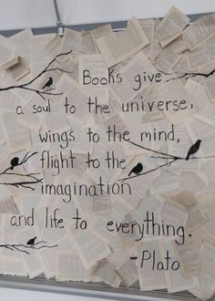 a piece of paper with words written on it and birds sitting on the branches in front of them