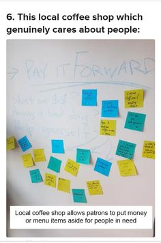 post - it notes on a whiteboard with the words pay it forward