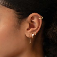 These minimalist 14K Gold U shape threader earrings are the ultimate stylish pair. Easy to put on and take off.| Lead and Nickel free.Sold as a PAIR 14K Solid Gold Height 20mm(0.8in) #ES152-G Solid Gold Earrings, Cartilage Piercing, Threader Earrings, Gold Earring, Single Earring, Pure Gold, Huggies Earrings, Helix, Ear Piercings