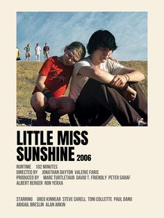 the poster for little miss sunshine shows two young men sitting on top of each other