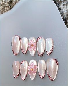 Chinese traditional auspicious pattern pearl embellishment nail art  #Chinese #auspicious #pearl #embellishment #nail #art Press On Nails Wedding, Kuku Nail Art, Press On Nails Art, Nail Art Press On, Nail Press On, Cute Aesthetic Nail Ideas, Uñas Press On, Pink Nails With Designs, Japanese Nail Art Elegant