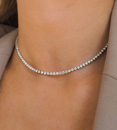 Crystal Tennis Choker Length of Choker: approx. 14.5 inches Rhodium Electroplated Simple Choker, Choker Silver, Taylor Swift Tour Outfits, Diamond Choker Necklace, Swift Tour, Bridal Choker, Tour Outfits, Silver Choker Necklace, Stone Choker