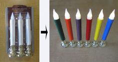 there are seven candles in the package and one is different colors on each candle holder