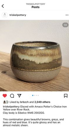 a bowl sitting on top of a wooden table