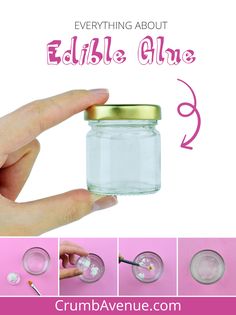 the instructions for how to make edible glue in a jar with text overlay that says everything about edible glue