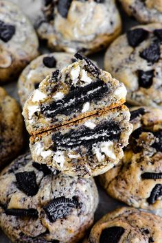 cookies and oreo cookies are stacked on top of each other