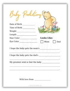 a baby dedication card with an image of a teddy bear