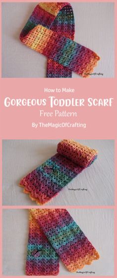 the instructions for how to make a crochet toddler scarf with free pattern