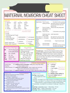 a poster with the words material newborn heat sheet written in different colors and font on it