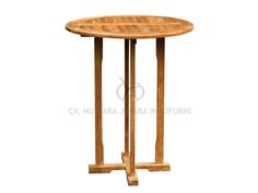 a wooden table with two legs and a small round table top on it's side