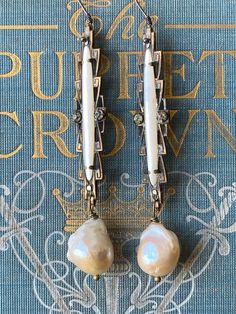 Mother-of-Pearl Art Deco Brooch Earrings with Large Baroque Pearls Jewelry 2024, Pearl Art, Art Deco Brooch, Lake Elsinore, Mother Of Pearl Jewelry, Pearl Dangle Earrings, Bracelet Display, Brooch Necklace, Pearl Earrings Dangle