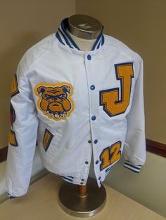 HBCU Bomber Jacket. Rep your school! Vintage White College Outerwear, Vintage White Outerwear For College, Vintage White Varsity Jacket For College, Retro Cotton Varsity Jacket For School, Collegiate Outerwear For School In Fall, School Spirit Cotton Outerwear, School White Cotton Varsity Jacket, Winter School Spirit Outerwear For College, White Cotton Varsity Jacket For School