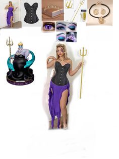 a collage of photos with various items including jewelry and accessories, such as a woman in a corset