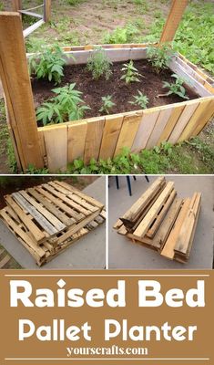 raised bed pallet planter made out of wooden pallets and some plants in it