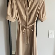 New With Tags! Never Worn! Color Cocoon. Classy Dress. Very Flattering For Work Or Special Occasion. Fitted Beige Midi Dress For Semi-formal Occasions, Semi-formal Fitted Beige Midi Dress, Fitted Beige Belted Midi Dress, Elie Tahari, Classy Dress, New Dress, Special Occasion, Size 2, Womens Sizes