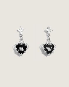 Mira Earrings in Silver - En Route Jewelry En Route Jewelry, Black Stone Earrings, Heart Hair, Hard Metal, Pearl Flower, Black Heart, Gold Plated Earrings, Cz Stone, Stone Earrings