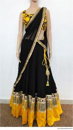 Best 28 Half Saree Designs for Weddings | Latest Half Sarees Yellow Sharara, Gorgeous Saree, डिजाइनर कपड़े, Half Saree Lehenga, Black Lehenga, Half Sarees, Lehnga Dress, Saree Lehenga