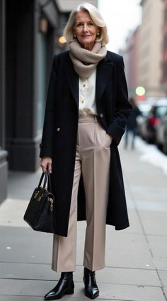 Stay ahead in winter style with this outfit inspiration tailored for women over 60. Fashion Over Fifty, Fashion Travel Outfit, Classic Style Outfits, Styling Tips, Autumn Fashion Women, Elegant Outfit