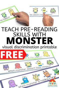 teach pre - reading skills with monster visual discrimination printables