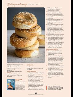 an article about bagels with sesame seeds on top is featured in the cookbook