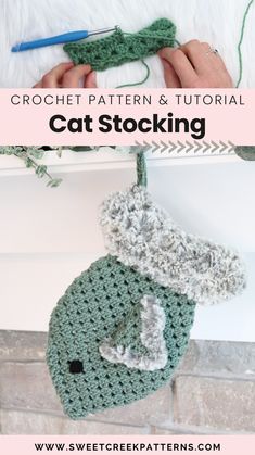 crochet pattern and video instructions to make a cat stocking