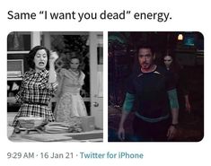 two pictures one with people and the other has text that reads same i want you dead energy