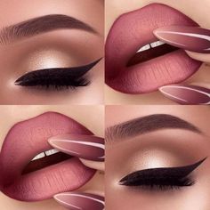 Two Tone Lipstick, Design Eyeliner, Eyeliner Design, Maquillage Kylie Jenner, Lip Sets, Eyeliner Types, Eyeliner Ideas, Gold Makeup Looks, Makeup Images