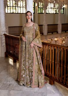 Pakistani Bridal Dress in Open Maxi and Lehenga Style