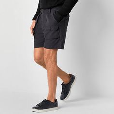 You'll be ready for adventure in style in these St. John's Bay men's hiking cargo shorts. They're made from 100% cotton and have a regular-fit, a button-zip fly, side slip pockets, front and back button pockets, and a comfortable 7-inch length. Front Style: Flat FrontClosure Type: Button, ZipperFit: Regular FitPockets: 2 Side Slip Pockets, 2 Back Button Pockets, 2 Front Button PocketsRise: At WaistShort Length: Short LengthFiber Content: 100% CottonFabric Description: OxfordInseam: 7 InCare: Tu… Cargo Short, Cargo Shorts Men, Mens Cargo, Shorts Cargo, Cargo Shorts, Hiking, Canvas, Black