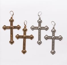 ~Large cross ~Sold as 2 earings ~3'' long ~Hook clasp Cross Earrings, Hook Clasp, Gold Earrings, Jay, Silver Gold, Silver Earrings, Silver, Gold, Gifts