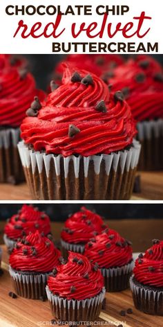 chocolate cupcakes with red velvet buttercream frosting