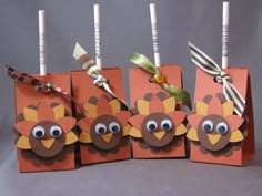 four little bags with turkeys on them