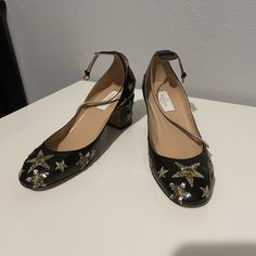 Beautiful Never Worn Valentino Garavani Low Heel Pumps. Size 38.5, But It Would Fit A Narrow 8 Us Best. This Pair Was On A Store Display, Otherwise They Have Never Been Worn. I Paid $1000+ For Them A Couple Of Years Ago And They Are Out Of Stock Everywhere. Doesnt Come With A Box Or Dust Bag - I Lost Them When Moving. Designer Embellished Ankle Strap Heels, Designer Embellished Heels With Ankle Strap, Leather Heels With Embellished Ankle Strap, Leather Embellished Heels With Ankle Strap, Designer Embellished Low Heel Heels, Designer Embellished Low Heels, Designer Embellished Closed Toe Heels, Valentino Garavani Shoes, Low Heel Pumps