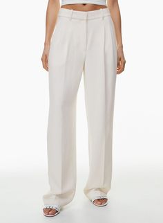 THE EFFORTLESS PANT™ | Aritzia Effortless Pant, Wedding Sweatshirts, Japanese Crepe, Crepe Trousers, Knife Pleats, Mom Day, High Rise Pants, Crepe Fabric, Sweater And Shorts