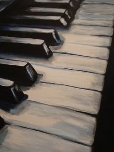 an oil painting of piano keys in black and white