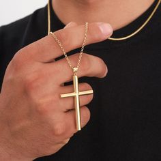 Discover the perfect symbol of faith and style with our 14K Solid Gold Cross Necklace for Men. This collection features both small and large cross pendants, each meticulously crafted from genuine 14K solid gold. Our timeless designs offer a contemporary take on classic religious jewelry, making them ideal gifts for boyfriends or additions to any gentleman's collection. Elevate your faith and fashion with our men's gold cross necklaces. Whether you choose a subtle or bold statement piece, our Rolo chain adds a touch of masculinity and authenticity to these Christian-inspired accessories. Wear your beliefs with pride and sophistication, embodying both your faith and your unique sense of style with these genuine gold cross pendants. -- ⋆ This product is designed with Runda's fine handcrafting Boys Cross Necklace, Cross Necklace For Men, Masculine Jewelry, Diamond Cross Necklace Gold, Cross Necklaces, Diamond Cross Necklaces, Golden Necklace, Gold Cross Necklace, Gold Cross Pendant